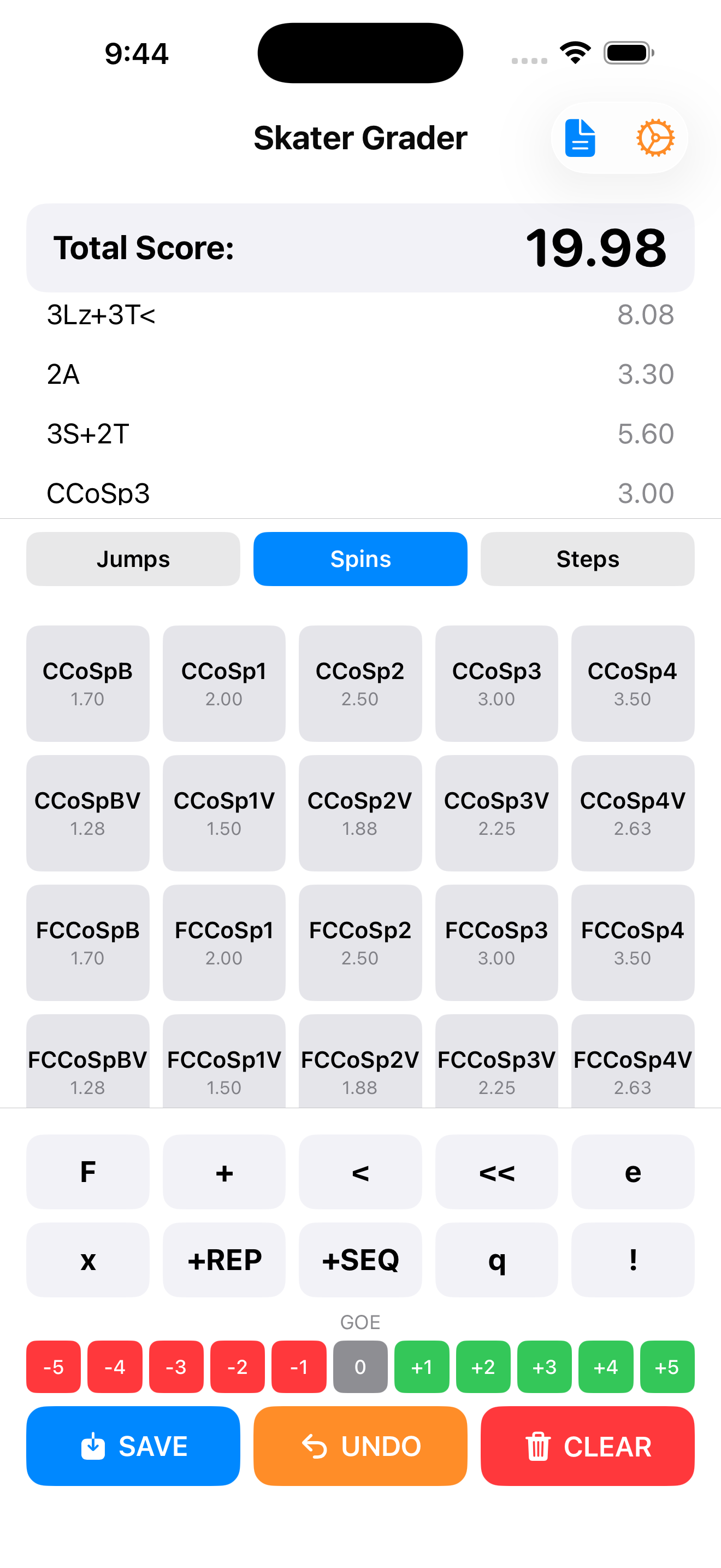 Skater Grader spins scoring with live total